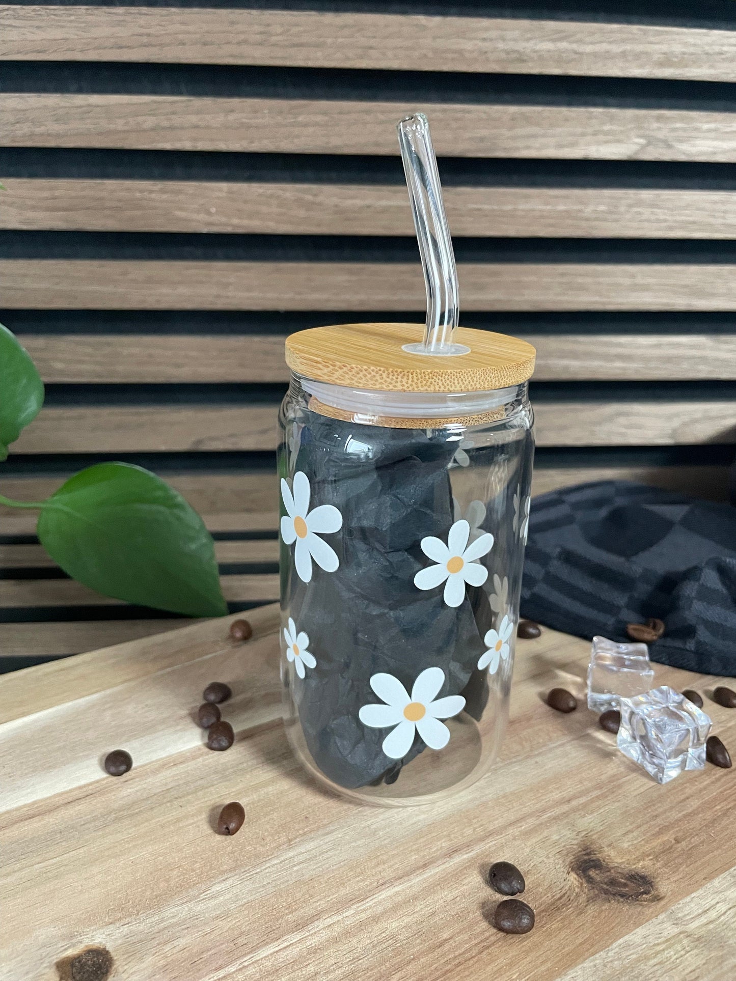 Trinkglas mit Bambusdeckel - Daisy