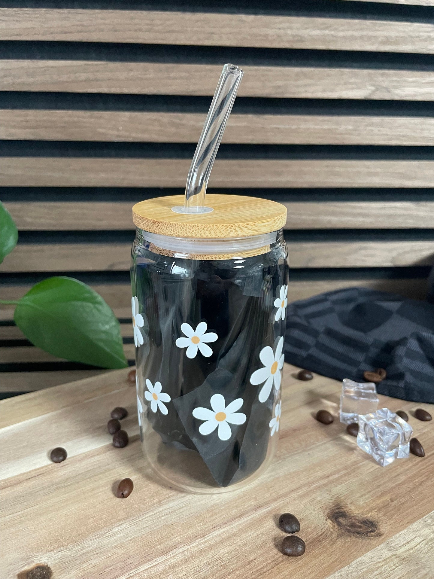 Trinkglas mit Bambusdeckel - Daisy
