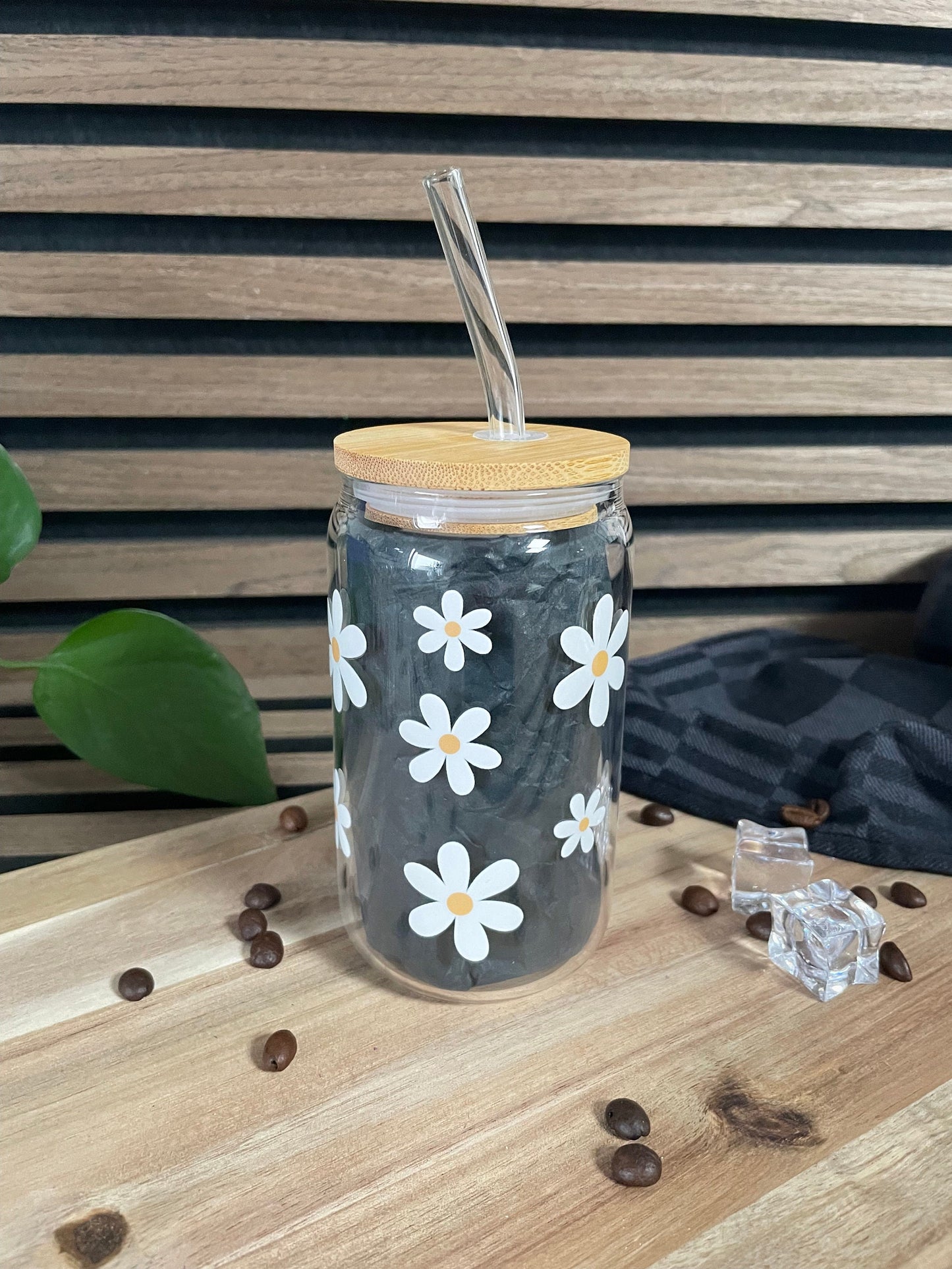 Trinkglas mit Bambusdeckel - Daisy